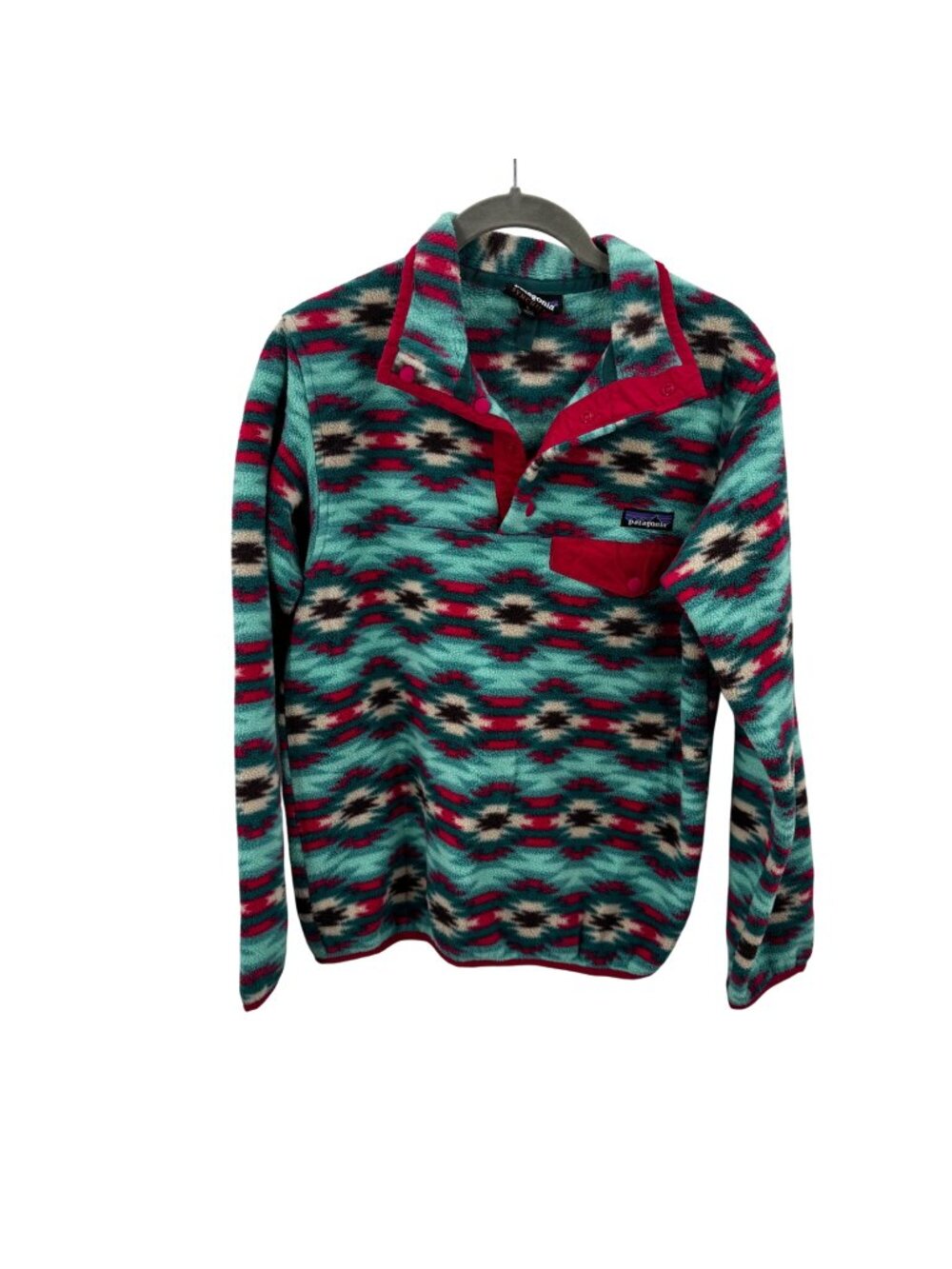 Patagonia Synchilla Aztec Teal Fleece Pullover Womens Size Small